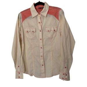 Cruel Arena Fit Western Cream w Peach Accents Peach Shirt Pearl Snaps Sz Small